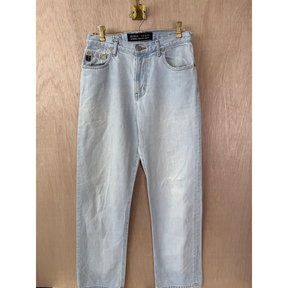 Vintage Guess Jeans Light Wash Bootcut Distressed Denim W30 L32 Made in Mexico